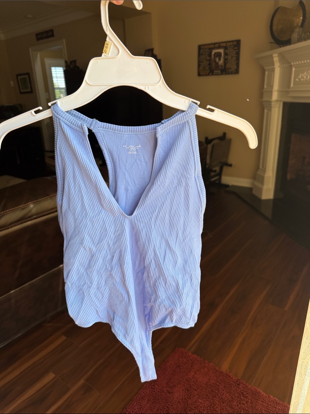 Urban Outfitters Ribbed V-Neck Bodysuit in Light Blue
